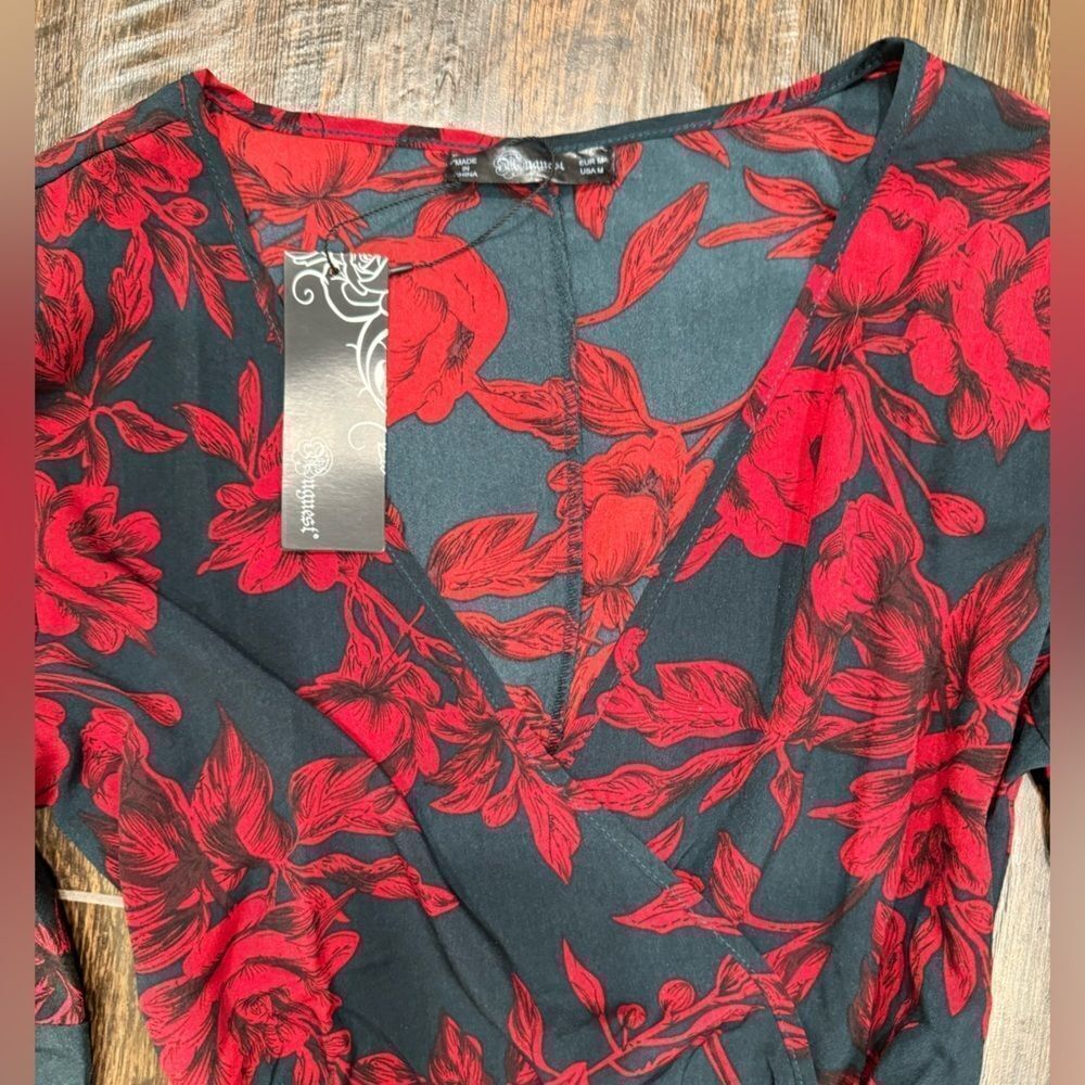 Dress Floral Long Sleeve A-Line Wrap Ruffle NWT SZ M - Picture 8 of 8